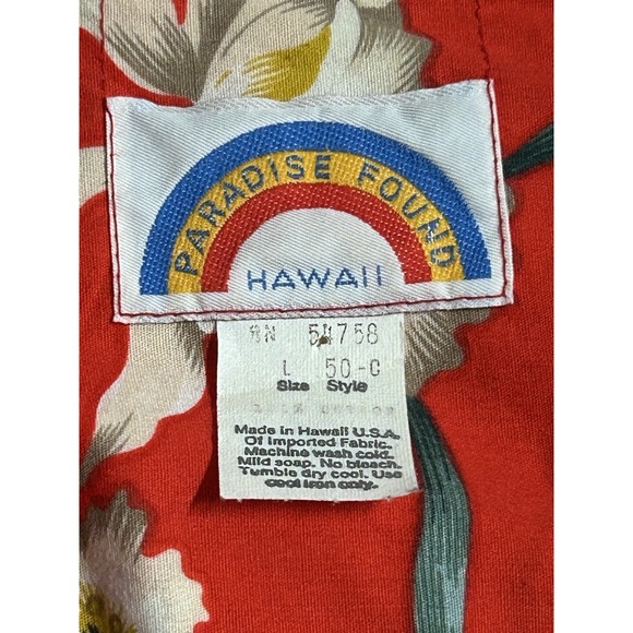 Vintage Paradise Found Hawaiian Shirt Mens Large Red Floral Aloha Made in Hawaii - Picture 7 of 8
